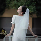 French Style Collar Short Sleeves Light Wedding Dress Dress Dress Bride Engagement Back Door Small Dress To Get A Little White Dress HZ0517