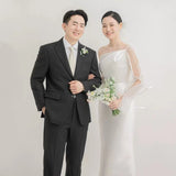 Long-Sleeved Sling Light Wedding Dress Simple Senling Super Fairy Shoulder Welcome Yarn Korean White Exterior Wedding Dress Thin HZ0517