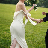 One-Word Shoulder Light Wedding Dress French 2026 New Winter Densant Bridal Yarn Slings Small Dress HZ0517