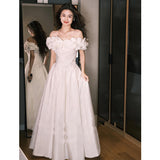One-Word Shoulder-Singed-Sin-Faced Light Wedding Dress 2026 New Engagement Dress Dress Small Man To Go Out In Morning Robes For Female Brides HZ0517