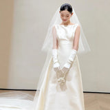 French-Style Sterned Light Wedding Dress Bride's High Sense Of Simple Retro Hepburn Style Yarn Welcome Tail Light Yarn Dress HZ0517