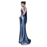 Blue Evening Dress New High-End Heavy Industry Annual Conference Host Art Piano Performance Birthday Banquet Long Temperament HZ0517