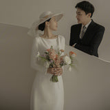 French Simple Hepburn Light Wedding Dress 2026 Spring New Long Sleeves Cover Arm White Set Of Face HZ0517