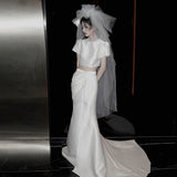 French Light Wedding Dress Senior Feeling Bride Niche Wedding Welcome Go Out Of The Yarn Series Super Fairy Dentender Split Dress Dress HZ0517