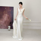 Light Wedding Dress 2026 New French Bride Welcome With A Doodle Fishtail White Super Xiansen Line Of Engagement Dress Go Out Yarn HZ0517
