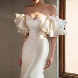 Sing Face Light Wedding Dress 2026 New Bridal Letter-On-Shoulder Retro Fishtail Simple Atmospheric Temperament Elegant Wedding Dress HZ0517
