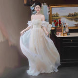 One-Word Shoulder Bra Light Wedding Dress 2026 New Bridal Niche Morning Dress Dress Super Fairy Beautiful Out Of The Yarn HZ0517