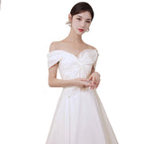 French Light Wedding Dress Simple Dens, Go Out To Syarsen To Shoot The Bride's Wedding Engagement Dress A Word Shoulder Light Wedding Dress HZ0517
