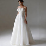 Brased And Light Wedding Dress 2025 New White Sen Series Simple Bridal Light Wedding Dress HZ0517