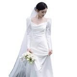 The Bride's Wedding Long Sleeves And Small Tails Go Out Of The Yarn Temperament Of The Fishtail Thin Welcome Dress HZ0517