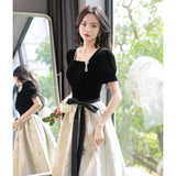Banquet Evening Dress 2026 New Black French Annual Conference Student Graduation Party Dresses For Vocal Art Exam HZ0517