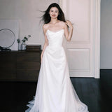 French Brao Light Wedding Dress Bridal Maiden White Engagement Toast Dress Small Tail Welcome Dress HZ0517