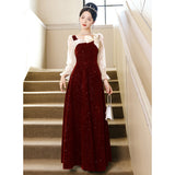 French Toast Dress Bride Red Engagement Evening Dress Velvet Back Door Small Dress Spring Summer Long Sleeve HZ0517