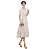 White Dress 2026 Summer Can Usually Wear The French Registration License Small White Dress Banquet Long V Collar Evening Dress HZ0517
