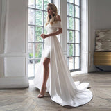 One-Word Shoulder Wedding Dress 2026 New White Sen Series Simple Dens, Detachable Tail Light Wedding Dress HZ0517