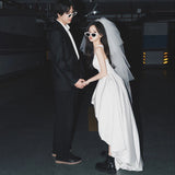 French Light Wedding Dress Bride Simple Temperament Sling Ribbon Before The Yarn Short White Dress Dress Small HZ0517