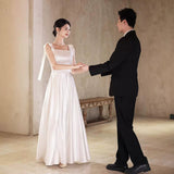 One-Word Shoulder Light Wedding Dress Super Xiansen Bridal Outdoor Welcome Out Yarn Temperament Simple Vertiny Black And White Evening Dress HZ0517