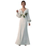 Light Wedding Dress 2026 Summer New Brides Neatly Bridal Dress Simple Long Sleeve Wedding Small Dress Girl HZ0517