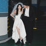 French Slings Light Wedding Dress Small Bride White Thin Simple Dress Skirt Short Fascling Card Yarn HZ0517