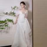 French Word Shoulder Light Wedding Dress 2026 Spring New Bridal Super Fairy Temperament Binsen White Yarn HZ0517