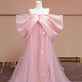 One-Word Shoulder Pink Morning Gown Woman Super Xiansen Bow Bridal Engagement Dress Dress High-End Light Luxury Adult Dress HZ0517