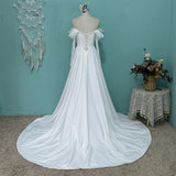 New Light Wedding Dress Woman 2026 New Word Shoulder Fork Tail Wedding Dress HZ0517
