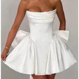 New One-Word Shoulder-To-Shoulder Evening Dress Bow Dress Short Ball Birthday Dress HZ0517