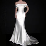 French Word Shoulder Light Wedding Dress With Simple Welcome To Go Out Yarn Super Fairy Temperament White Fishtail Dress HZ0517
