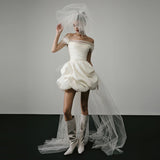 French Word Shoulder Light Wedding Dress New Denswear Certificate Registration Niche White Short Engagement Small Dress HZ0517