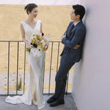 French-Style License Light Wedding Dress Sen Is A Simple Travel Shoot High-Level Small White Dress Welcome Out Of The Yarn Toast Dress HZ0517