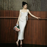 French Sling Light Wedding Dress Bridal Certificate Registration One-Step Skirt Engagement Banquet Dress Simple Temperament Daily Long Dress HZ0517