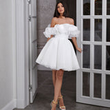New French One-Word White Light Wedding Dress Small Short Name Birthday Simple Evening Dress Temperament HZ0517