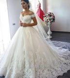 Lace Wedding Dress 2026 New Word Shoulder Main Wedding Dress Large Size Tail Dress Yarn HZ0517
