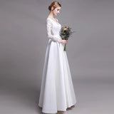 Lace Long-Sleeved Wedding Dress New Light Luxury Lint White Go Out Light Yarn V Collar Thin Welcome Dress HZ0517