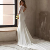 Long-Sleeved Wedding Dress 2026 New Simple U-Collar Repair Slim Fish Tail Travel Shooting Small Tail Wedding Dress HZ0517