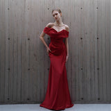 Acet-Drinking Clothes Bride Banquet West Queen Simple Design Large Size Thin Red Evening Dress Woman HZ0517