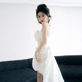 White Sexy Breasted Flower Light Wedding Dress 2026 New French Thin Simple Stume Welcome Yarn HZ0517