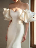 Scensing Light Wedding Dress 2026 New Bride's Shoulder Retro Fishtail Simple Temperament Elegant Wedding Dress HZ0517