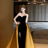 Black Brated Evening Dress Engagement Show High-End Temperament Slimming Dress Dress Retro Light Luxury Chest Skirt HZ0517