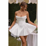 New One-Word Shoulder-To-Shoulder Evening Dress Bow Dress Short Ball Birthday Dress HZ0517