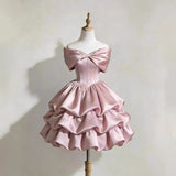 One-Word Shoulder Girl Pink Bow Flower Moss Exquisite Gorgeous Pink Fasun Sweet Evening Dress HZ0517