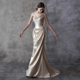 French One-Shoulder Evening Dress Woman 2026 New Senior Sense Bride Engagement Toasting Small Tail Host Dress HZ0517