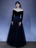 Evening Dress Black Shoulder Atmospheric Host Music Student Ceremony Banquet Punt Skirt HZ0517