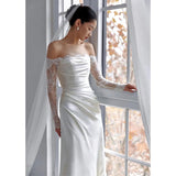 One-Word Shoulder Long-Sleeved Light Wedding Dress 2026 New Temperament Lace Welcome Yarn White Muslin Super Fairy Dress Girl HZ0517