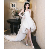 Small Tailed Bra Light Wedding Dress White Certificate Registration Princess Dress Tour Exterior Yarn Welcome Morning Dress HZ0517