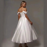 One-Word Shoulder-Singed Face Light Wedding Dress 2026 New Simple Pure Color Temperament Banquet Small Dress HZ0517