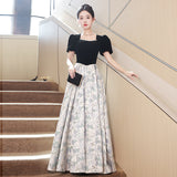 Vintage Square Collar Slimming Evening Dress Elegant High-End Banquet Party Dress Birthday Dress HZ0517