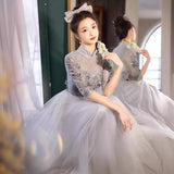 Silver Gray Evening Dress Female Banquet Temperament Light Luxury Small Sentient Day Banquet Host Dress High-End Dress HZ0517