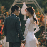 Travel Shot Light Wedding Dress 2026 Spring New White Dens, Long-Sleeved Wedding Wedding Dress HZ0517