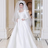 French Long-Sleeved Light Wedding Dress Bride Spring Senior Sense Of The Go Out Of The Main Yarn Denwear Dentance White Dress Dress HZ0517